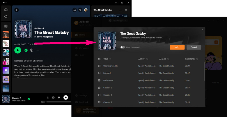add audiobooks from spotify to audifab