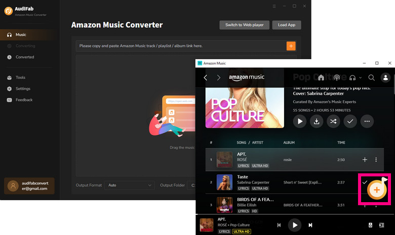 put amazon music into audifab