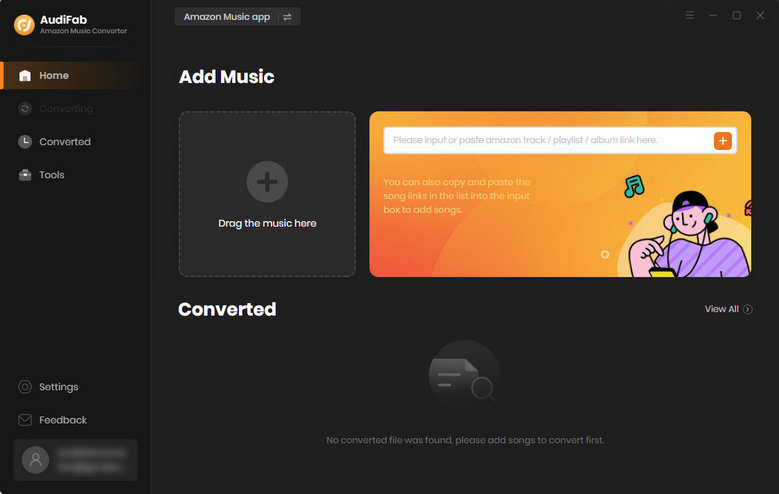 audifab amazon music to alac converter main interface