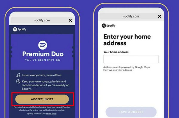 accept spotify premium duo invitation