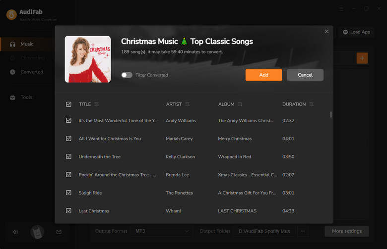 add christmas playlist to audifab