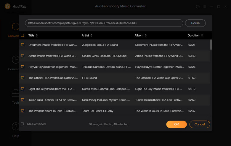 add fifa songs from spotify music to audifab