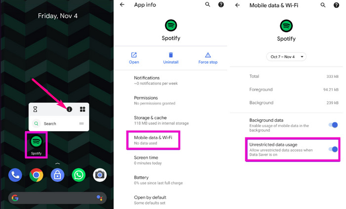 allow unrestricted data for spotify on android