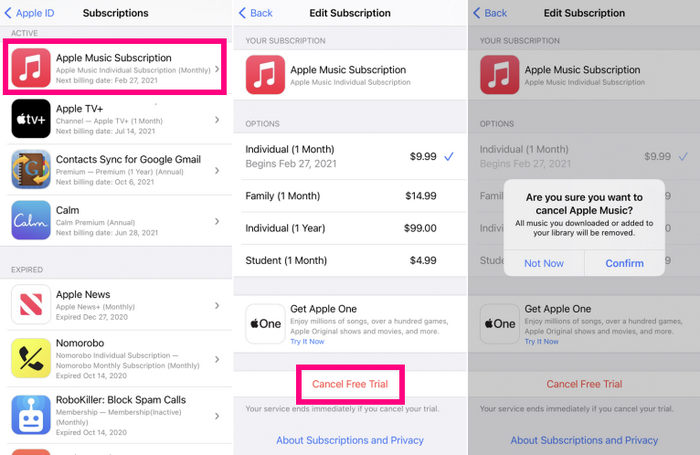 cancel apple music free trial