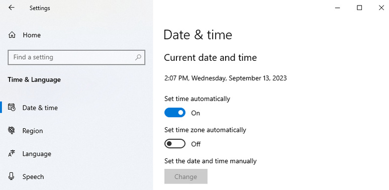 check time and date settings