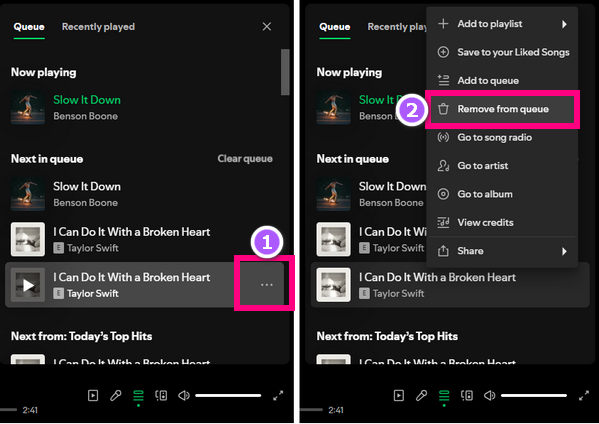 clear a song from spotify queue on desktop