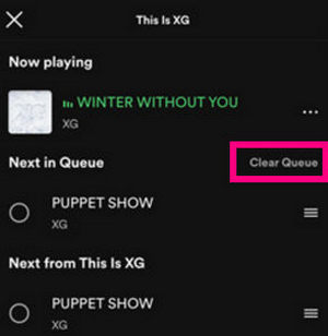 clear all song from spotify queue on mobile