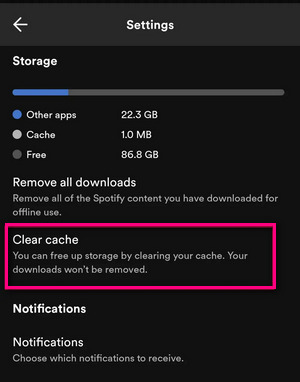 clear spotify cache in android