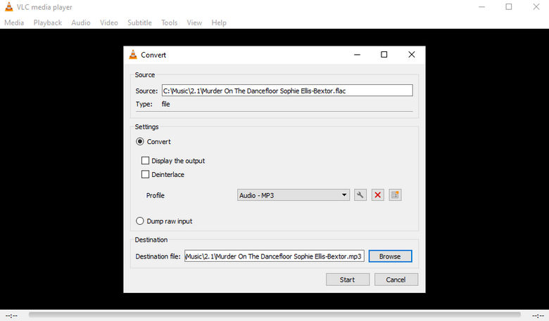 convert flac to mp3 via vlc