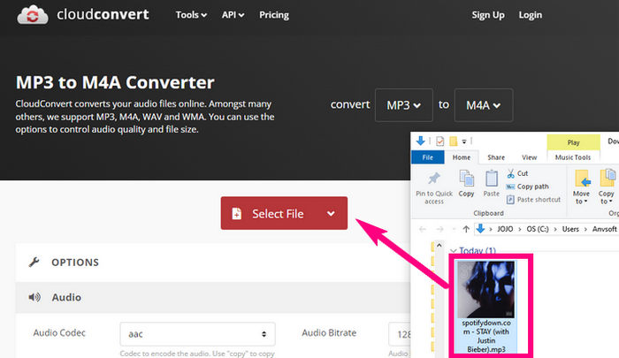 drag mp3 to cloudconvert