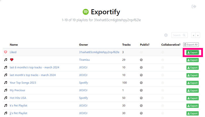 export spotify playlists to excel via exportify