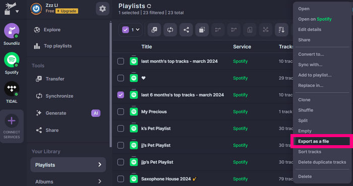 export spotify playlists to excel via soundiiz