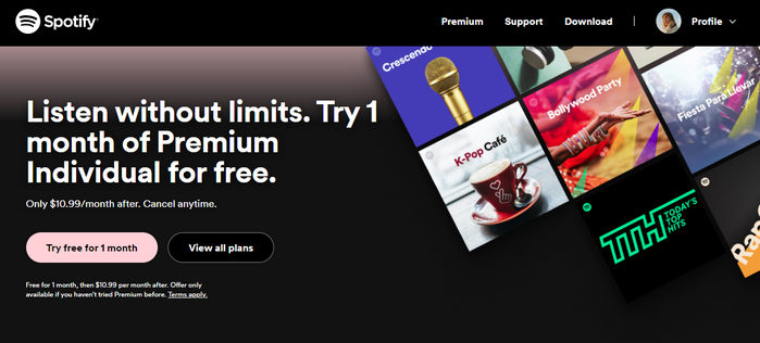 get 1 month free trial of spotify premium