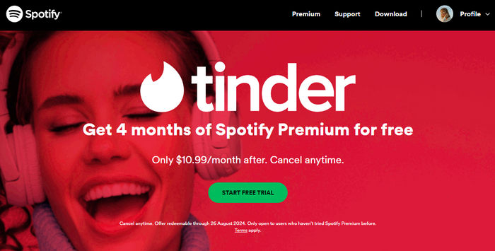 get 3 months of spotify premium for free via tinder