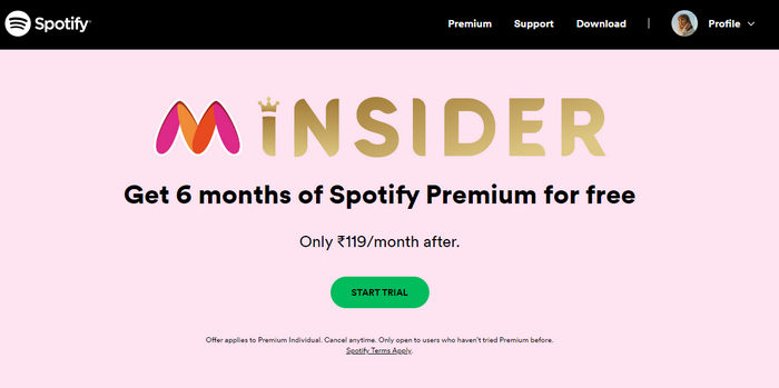 get 6 months of spotify premium for free via myntra