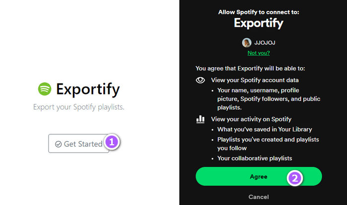 log in spotify on exportify