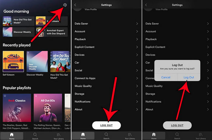 log out spotify on mobile