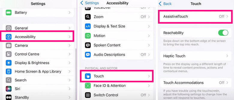 navigate to assistivetouch in settings