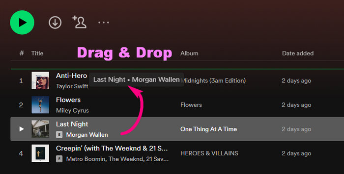 organize song order in spotify playlist