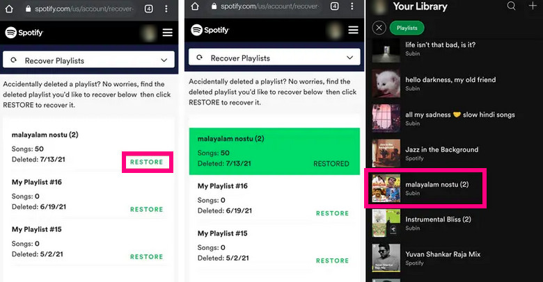 recover spotify delete playlist mobile