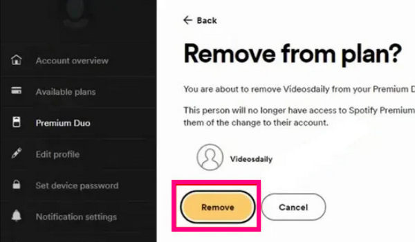 remove someone to spotify premium duo