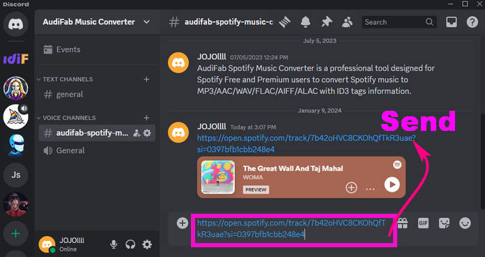 share spotify song link on discord