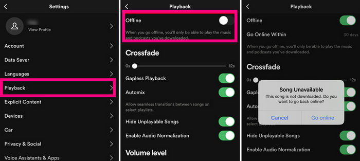 enable spotify mobile offline mode iphone