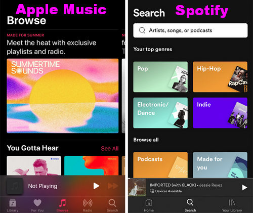 apple music vs spotify ui interface