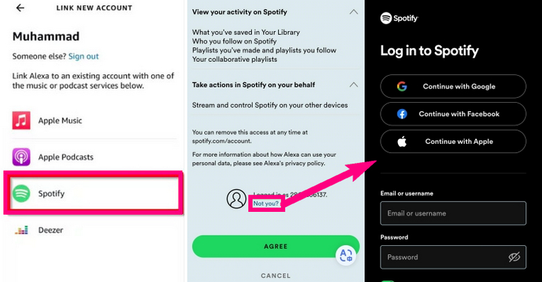 switch spotify account on alexa