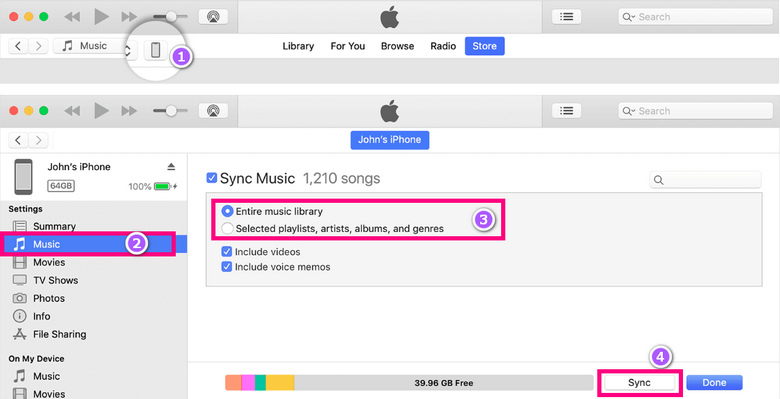 sync music to iphone with itune