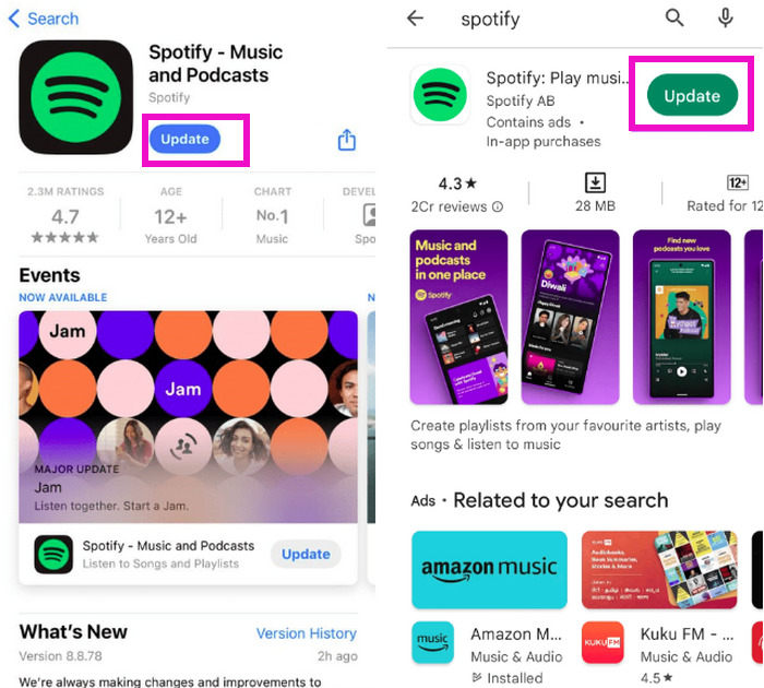 update spotify on iphone or android