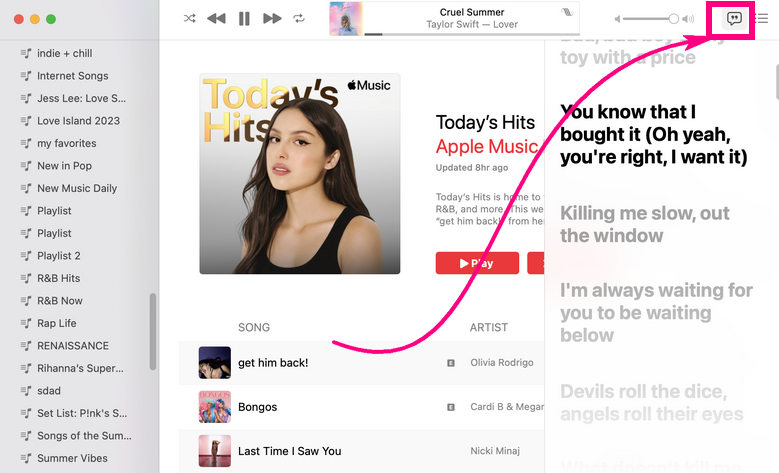 access lyrics in apple music app