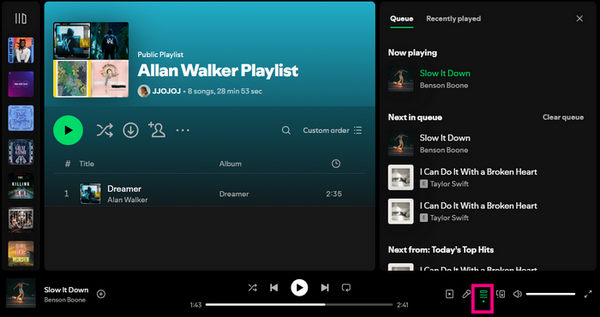 view spotify queue on desktop