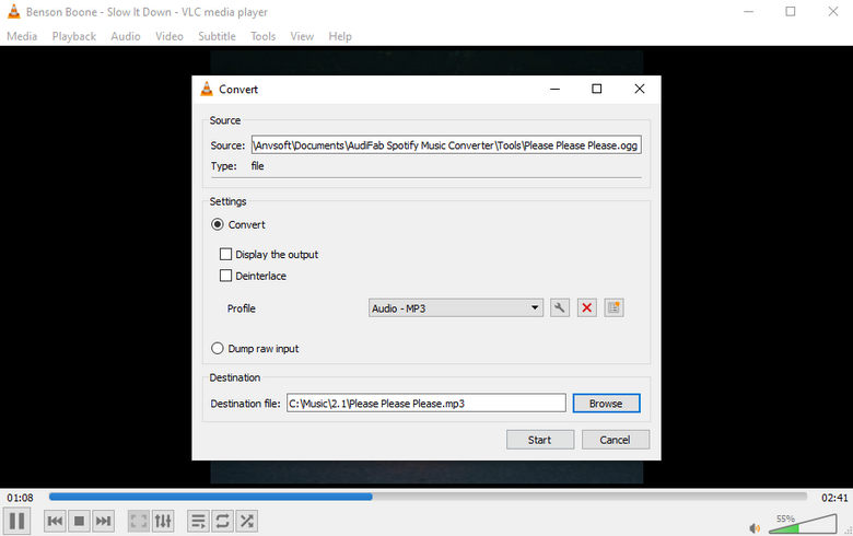 convert ogg to mp3 via vlc