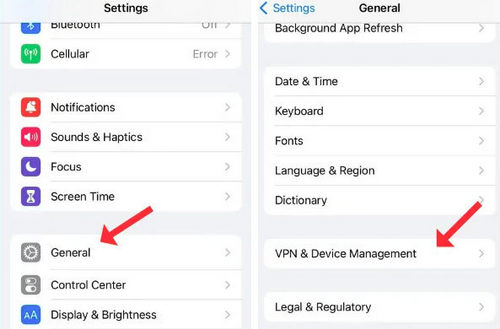 vpn and device management iphone