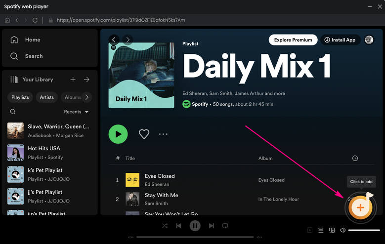 add spotify songs from webplayer to audifab