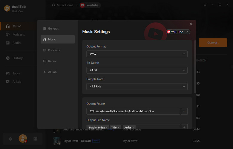 Set WAV as the Output Format