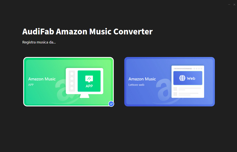 scegliere di registrare tramite app Musica Amazon o web